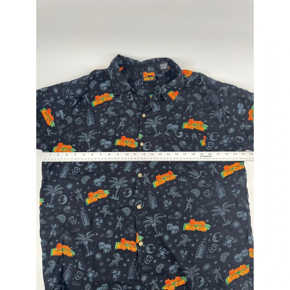 Vintage Kahlua Anything Goes Mens Large Rayon Rum-Cola Print Shirt Black - Picture 5 of 8